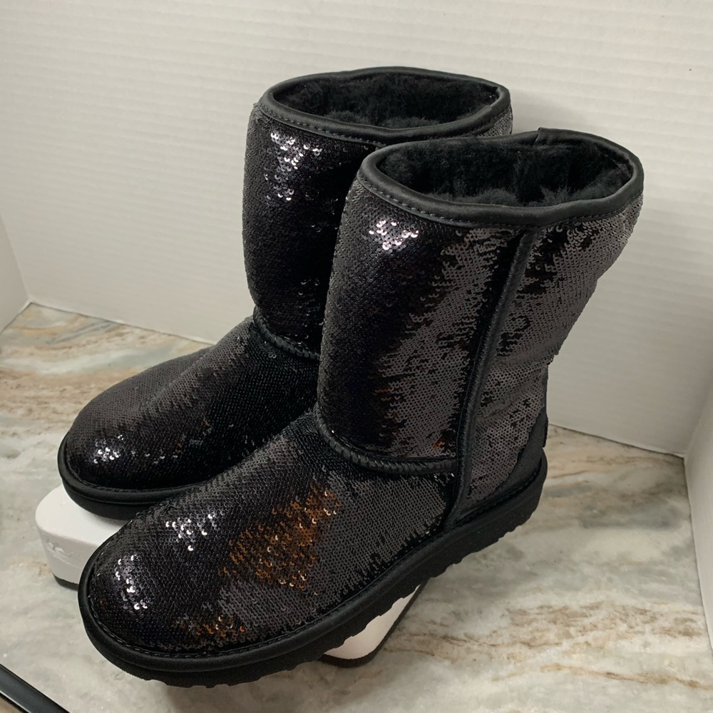 Ugg classic short cosmos black sequin boots
NWOT